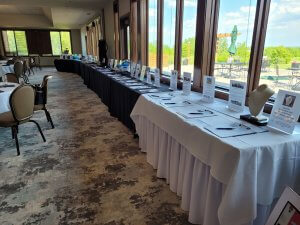 Silent auction set up at the 2022 Bridges to Learning Golf Tournament. The Wilds Golf Course Prior Lake Minnesota.