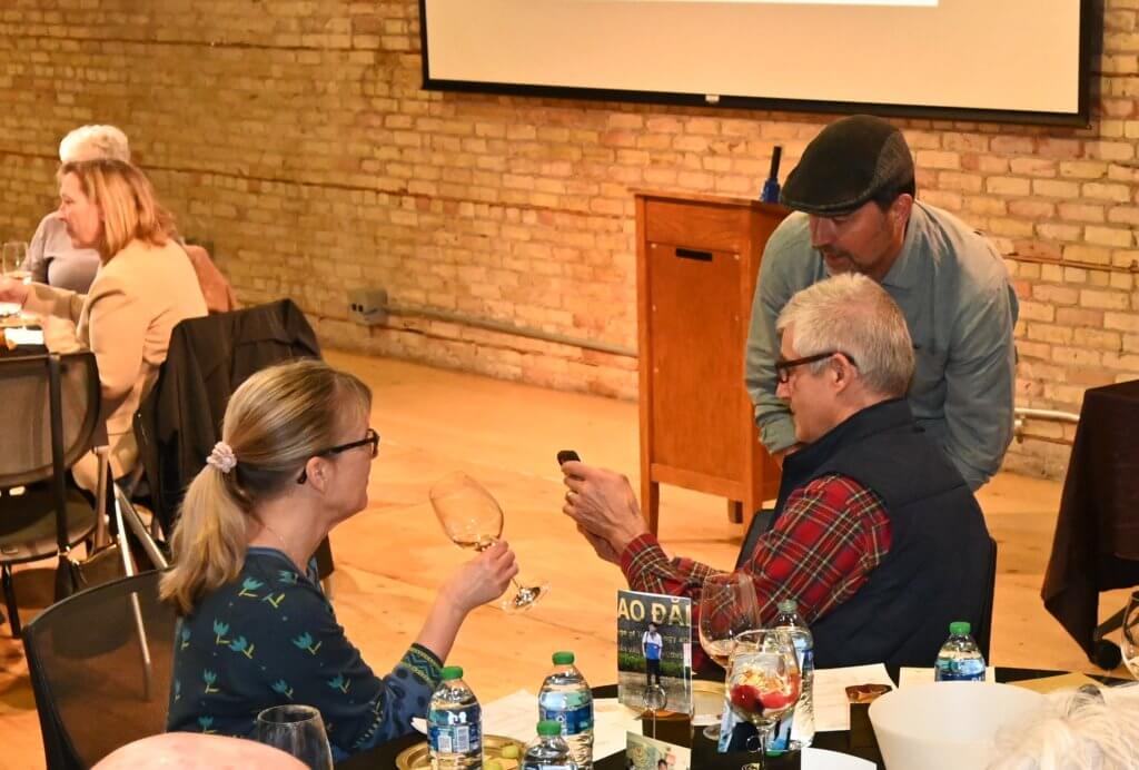 Rootstock Wine Co. shares his wine expertise with two Bridges to Learning supporters at the 2022 Wine Tasting nonprofit fundraiser. Raising money to provide education to poor children in Vietnam. Open Book Minneapolis Minnesota.
