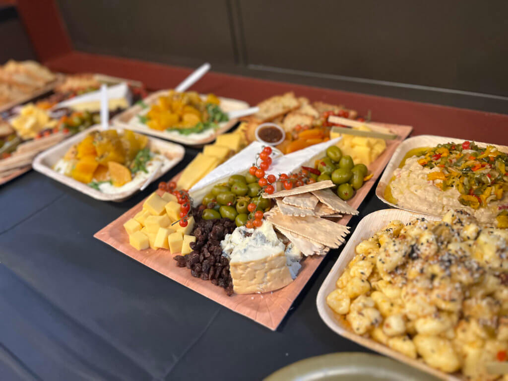 Delicious and beautiful charcuterie ready to go for the 2023 Bridges to Learning Wine Tasting fundraiser. Nonprofit raising funds to educate and nourish poor children in Vietnam. Provided by South Lyndale Liquors in their event space.