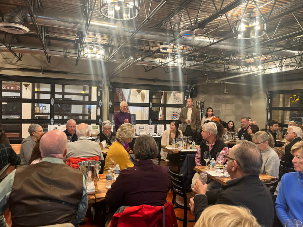 Bridges to Learning founder, Jerri Hirsch, addresses the guests at the 2023 Wine Tasting. Supporting the education of impoverished children in Vietnam.